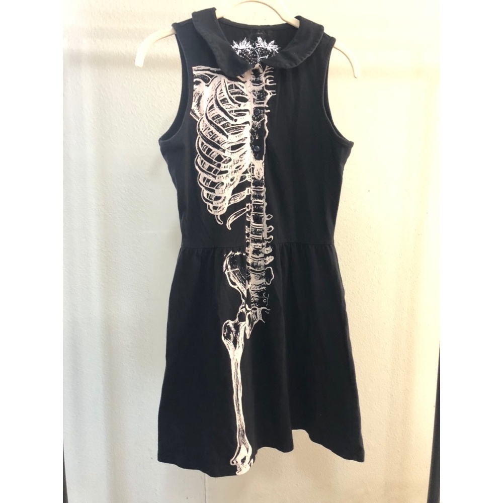 Goth Skeleton Sleeveless Button Front Skater Dress